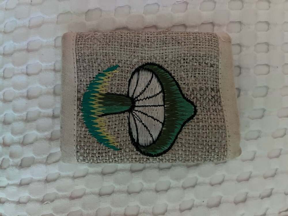 Hemp Trifold Wallet Mushroom Embroidered Made In Nepal